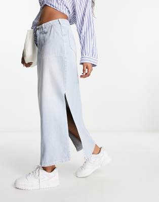 ASOS DESIGN - Cargo-Maxirock aus Denim in Bleichwaschung-Blau