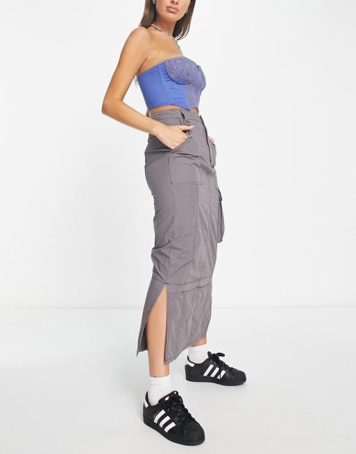 ASOS DESIGN cargo midi skirt in gray, 3 of 4