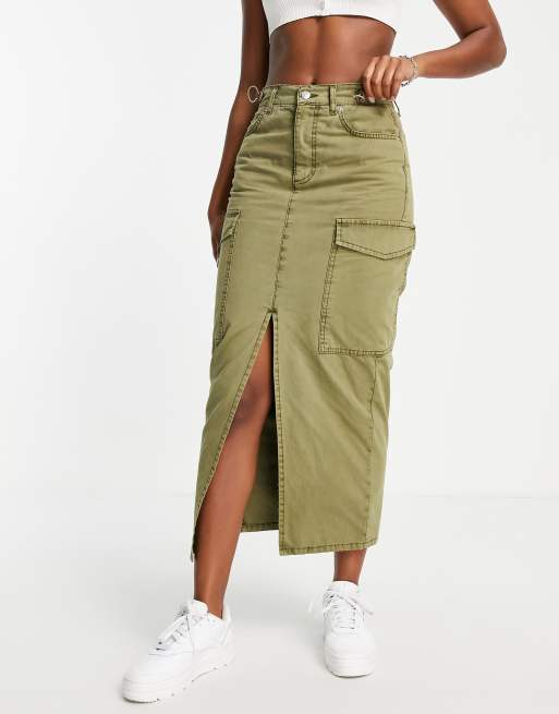 Khaki cargo skirt outlet midi