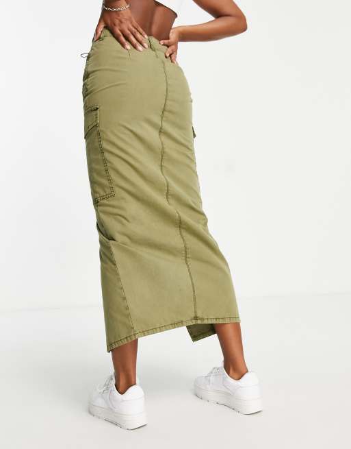 ASOS DESIGN cargo midi skirt in khaki