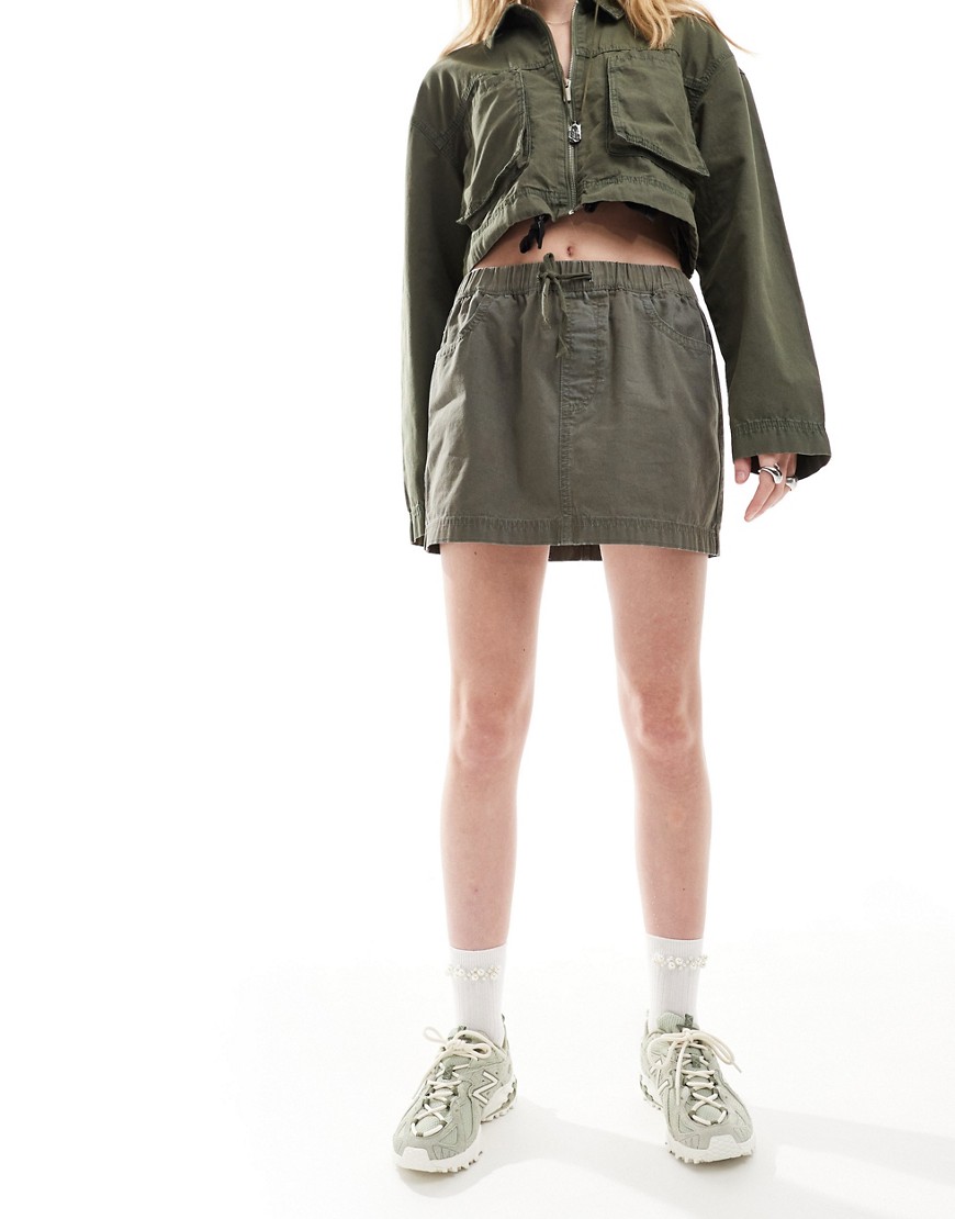 ASOS DESIGN cargo mini skirt in washed khaki co-ord-Green