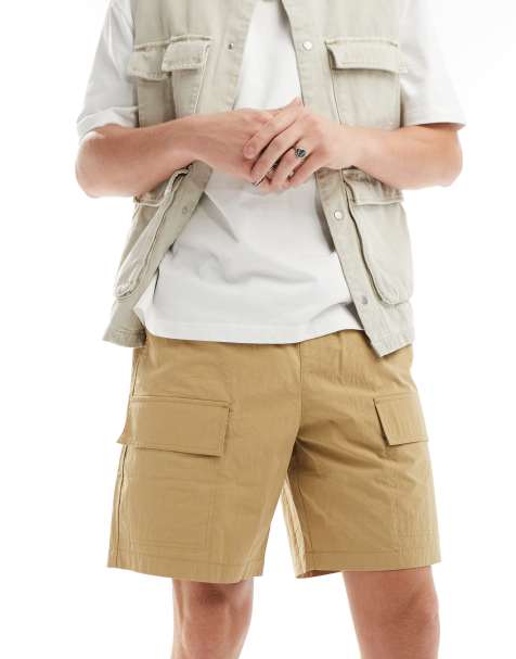 ASOS DESIGN cargo nylon shorts in beige - view 1