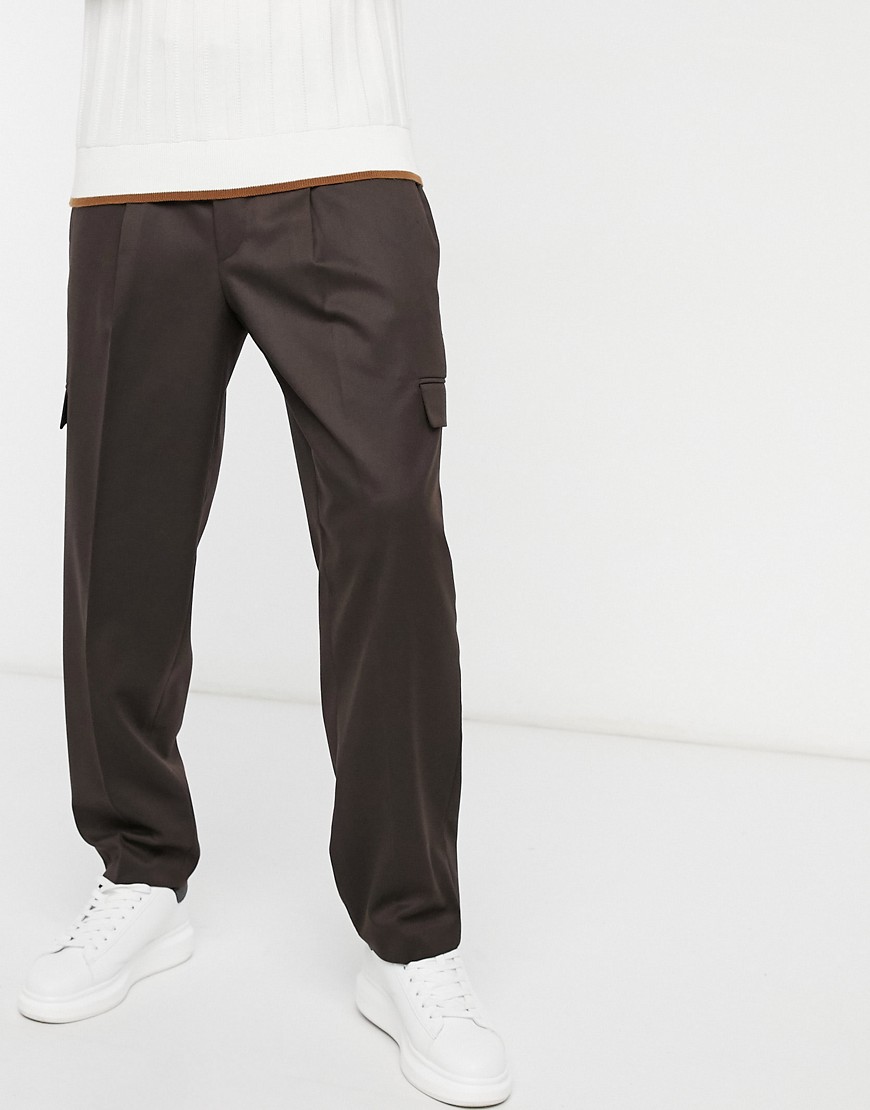 ASOS DESIGN cargo oversized tapered smart pants in brown