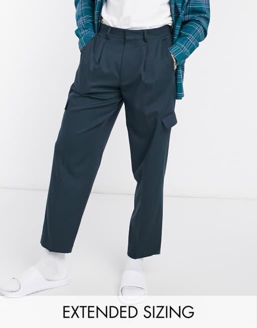 ASOS DESIGN cargo oversized tapered smart pants in navy