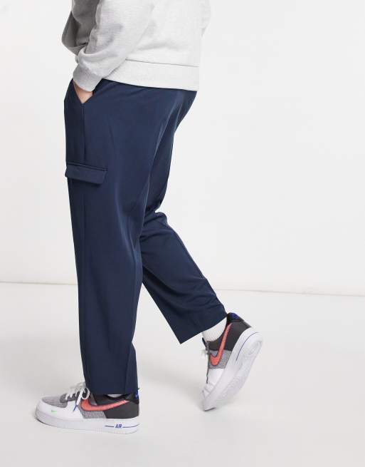 ASOS DESIGN cargo oversized tapered smart trousers in navy, 3 of 4