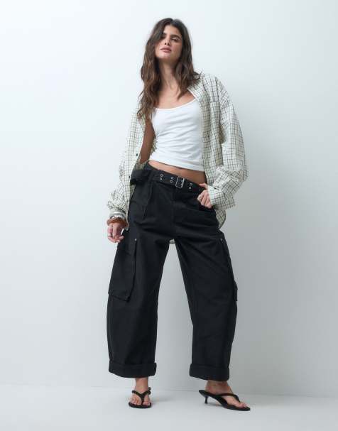 ASOS DESIGN cargo pant with eyelet belt in black - view 1