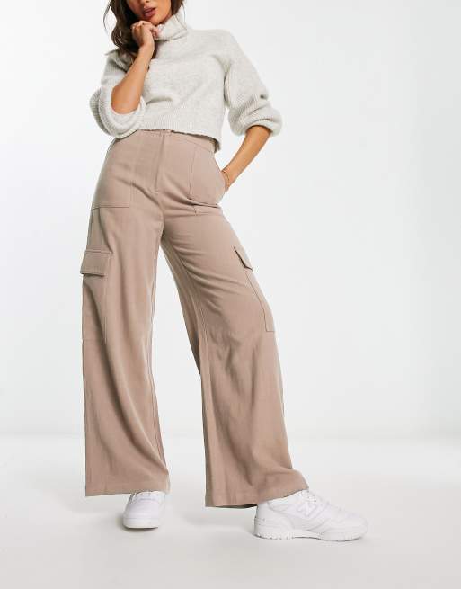 LINEN BLEND CARGO JUMPSUIT - Brown / Taupe