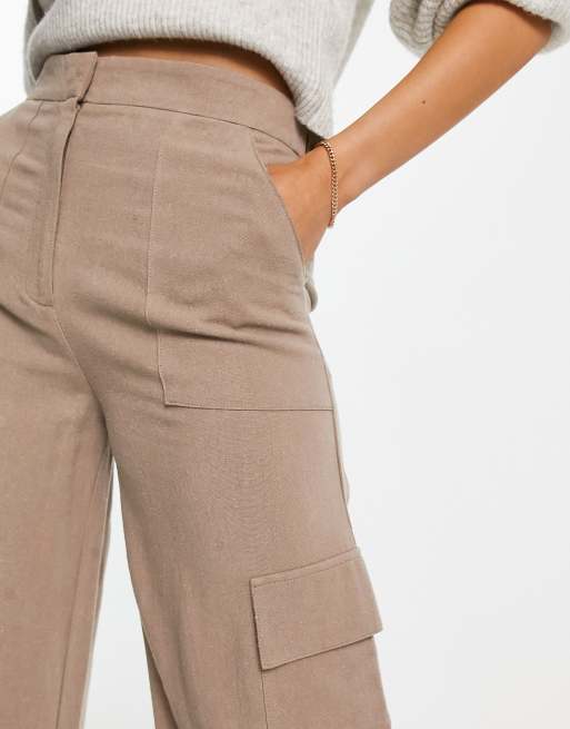 LINEN BLEND CARGO JUMPSUIT - Brown / Taupe