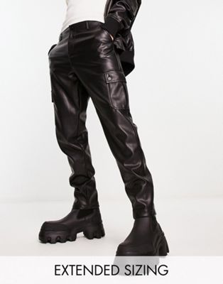 ASOS DESIGN cargo pants in leather look in black | ASOS
