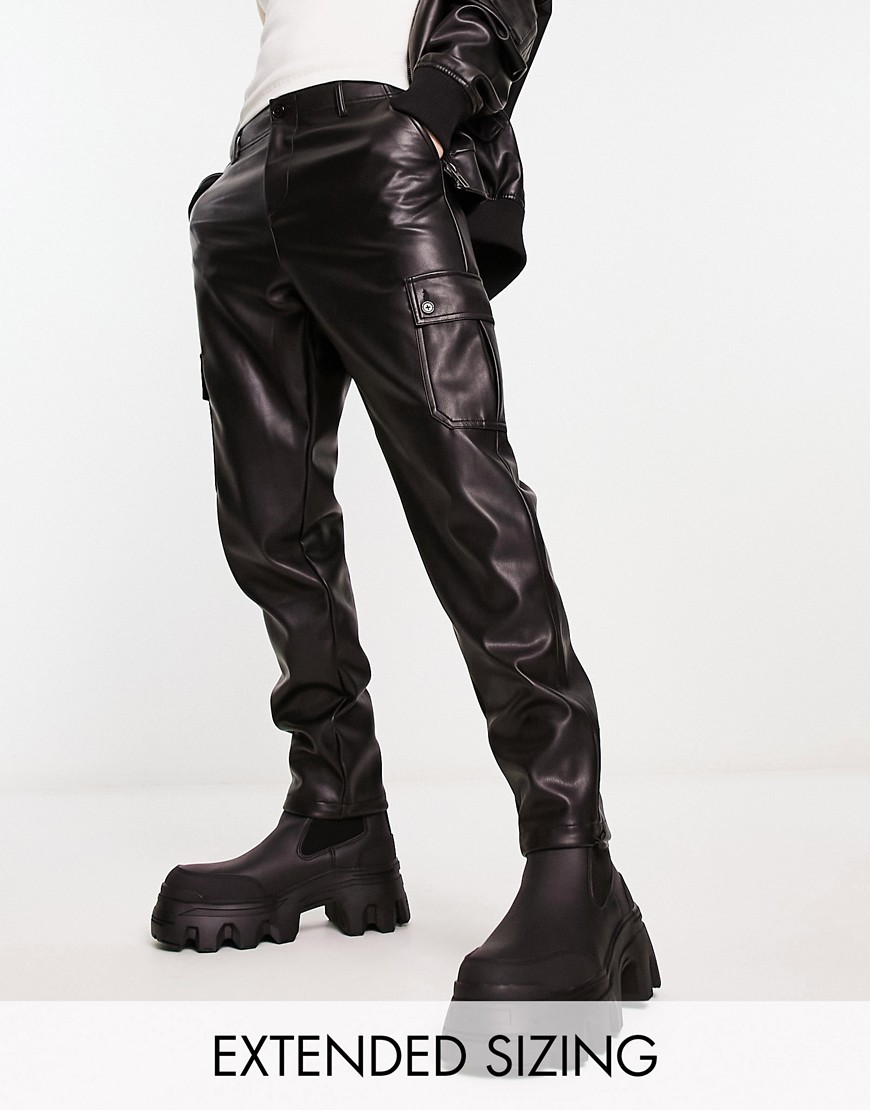 cargo pants in leather look in black