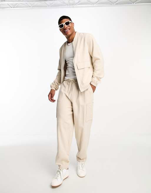 ASOS DESIGN cargo pants in linen mix in beige part of a set ASOS