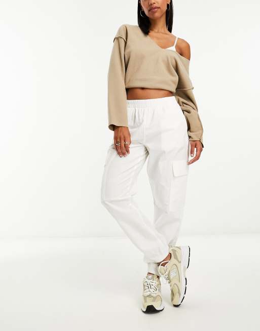 ASOS DESIGN cargo pants with elasticated cuff in stone