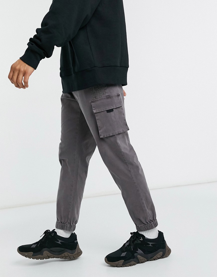 ASOS DESIGN cargo pants with embroidery in washed black