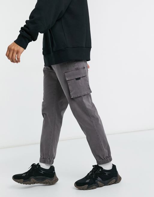 ASOS DESIGN cargo pants with embroidery in washed black ASOS