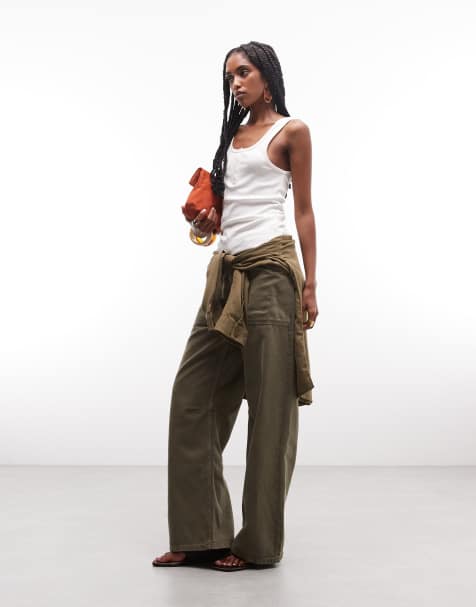 ASOS DESIGN cargo pants with knee seams in khaki green - view 1