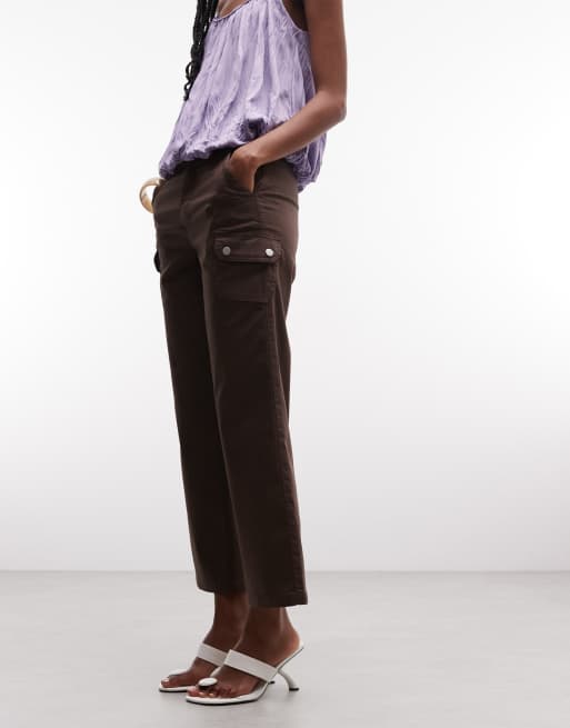 ASOS DESIGN cargo pants with pocket detail in chocolate, 2 of 5