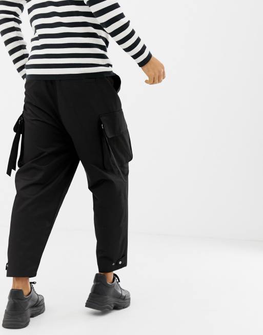 ASOS DESIGN cargo pants with strapping in black