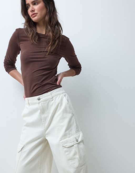 ASOS DESIGN cargo pants with tie waist in ecru, 2 of 5