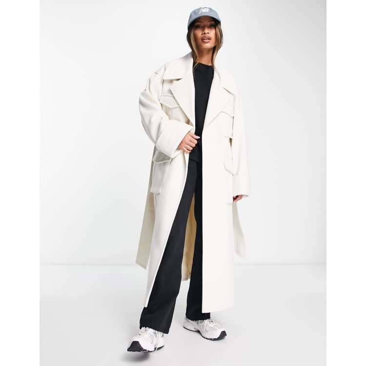 ASOS DESIGN cargo pocket coat in ecru ASOS