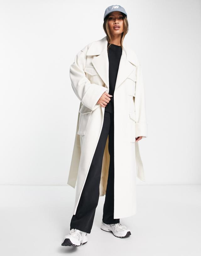 ASOS DESIGN - cargo pocket coat in ecru