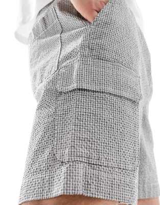Asos Design Cargo Shorts In Black And White Textured Micro Check