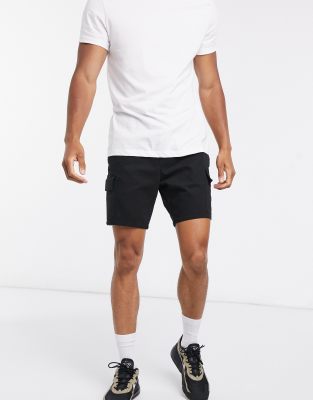 ASOS DESIGN CARGO SHORTS IN BLACK,E RECKS SHORT