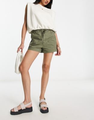 Shop Asos Design Cargo Shorts In Khaki-green