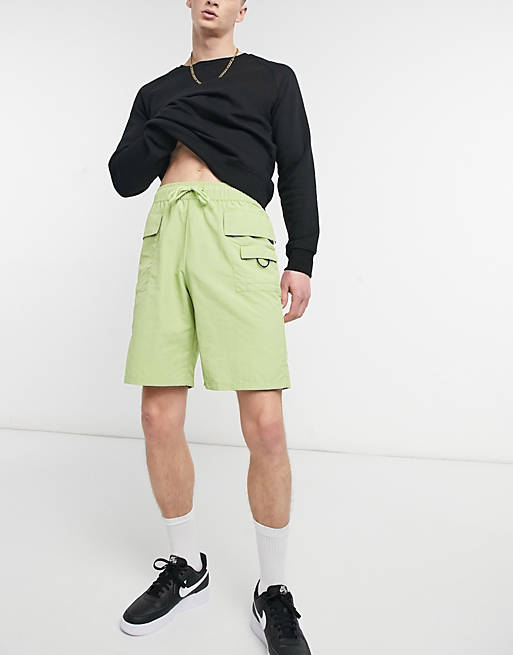ASOS DESIGN cargo shorts in light green nylon