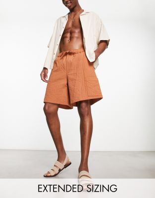 Asos Design Cargo Shorts In Mid Length In Tonal Texture Stripe-brown