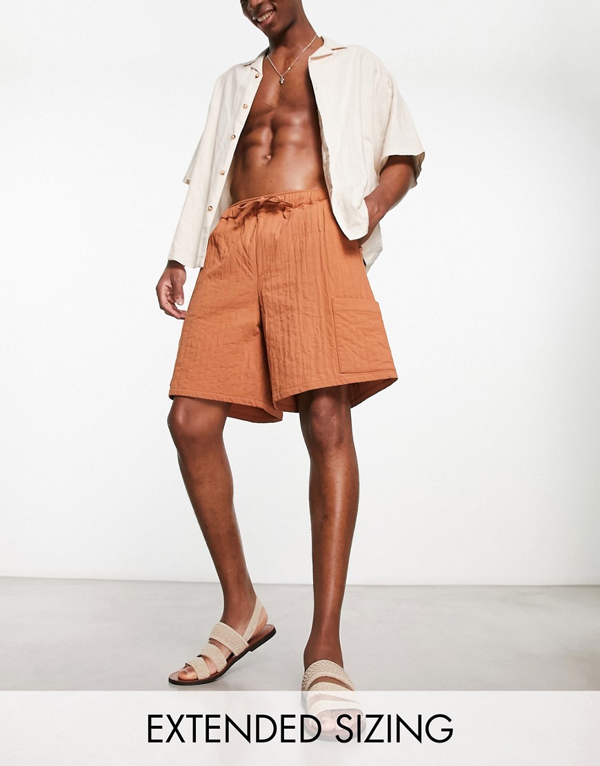 ASOS DESIGN cargo shorts in mid length in tonal texture stripe-Brown