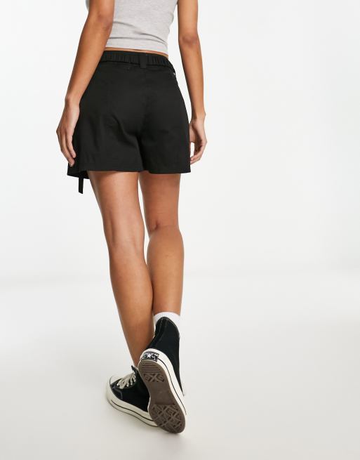 ASOS DESIGN cargo shorts with buckle and belt detail in black