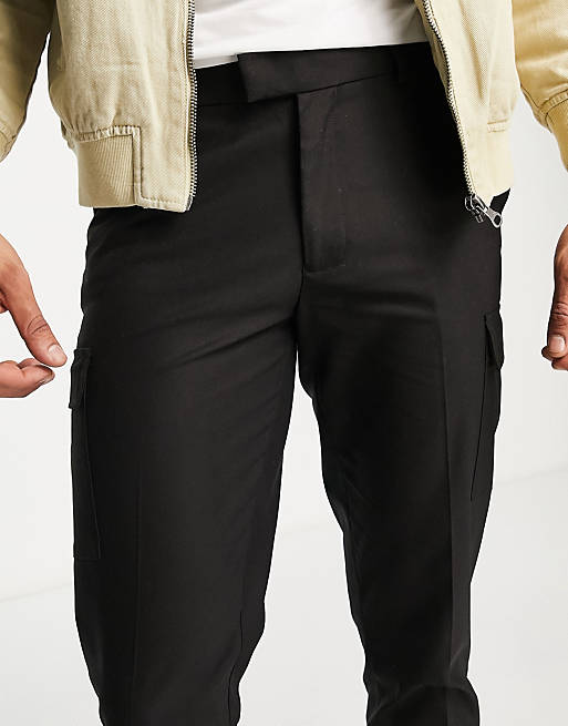 Suits cargo skinny smart trouser in black 