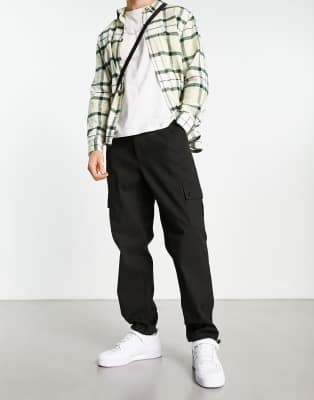 Asos Design Cargo Tapered Pants In Black With Toggles