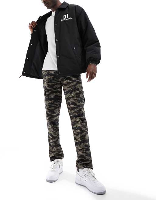 ASOS DESIGN cargo tapered pants in camo print with toggles