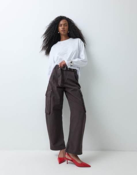 ASOS DESIGN cargo trouser with eyelet belt in chocolate - view 1