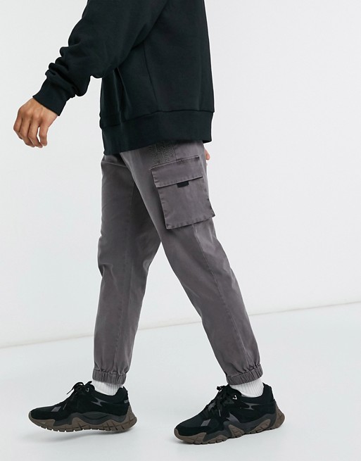 ASOS DESIGN cargo trousers with embroidery in washed black