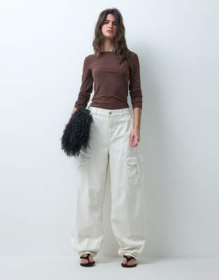 Asos Design Cargo Trousers With Tie Waist In White