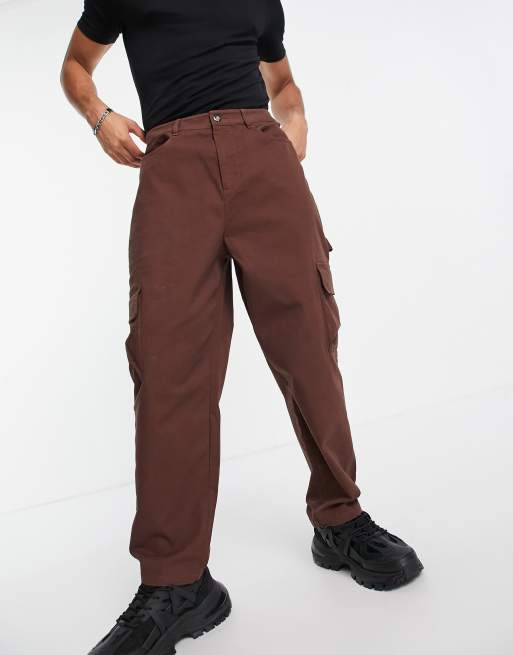 ASOS DESIGN cuffed wide leg pants in brown