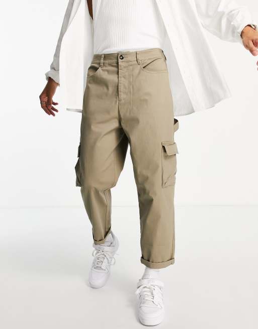 ASOS DESIGN cargo wide leg trousers in light khaki