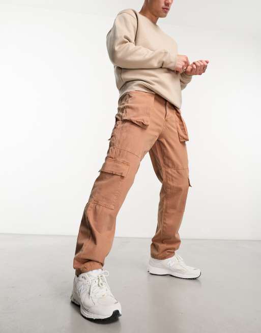 ASOS DESIGN - Cargobroek met rechte pijpen in bruine wassing