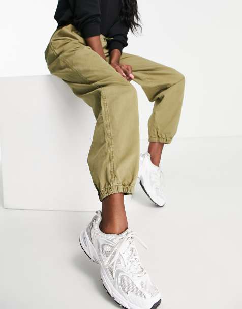 ASOS DESIGN - Cargobroek met trekkoordje in jaren90-stijl in kaki met wassing - view 1
