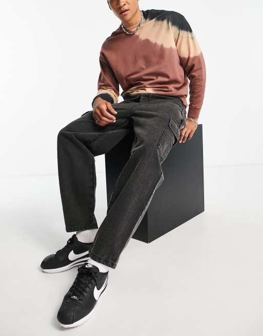 ASOS DESIGN - Cargobroek met wijde pasvorm en zware vintage wassing in zwart