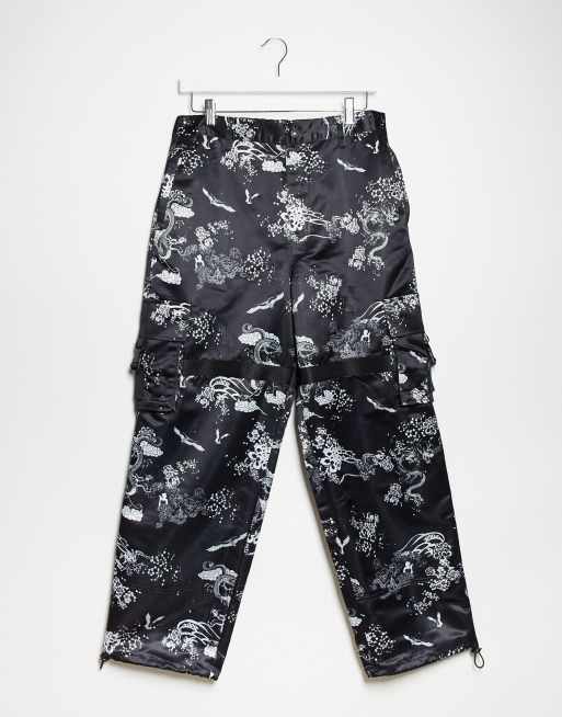 ASOS DESIGN - Cargobroek met wijde pijpen en drakenprint