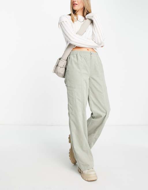 ASOS DESIGN - Cargobroek van corduroy in jaren '00-stijl in saliegroen