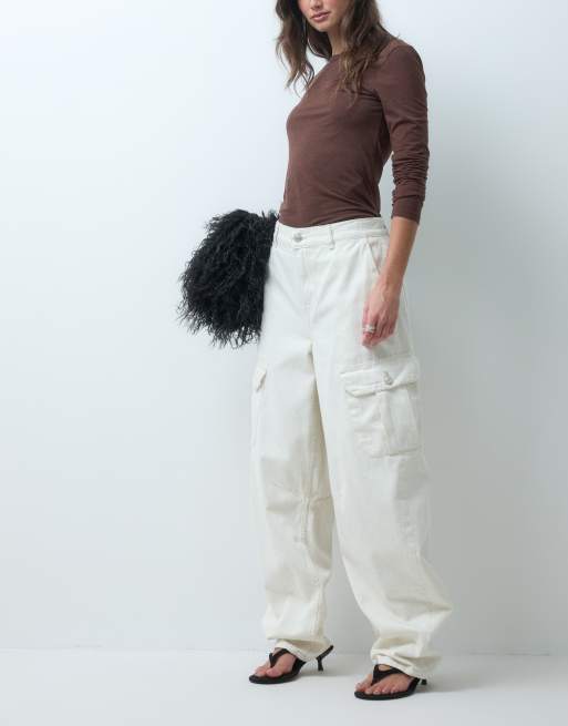 ASOS DESIGN cargobukser med bindebælte i råhvid, 5 af 5