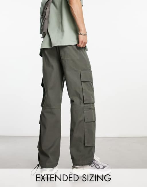 ASOS DESIGN - Cargobukser med vide ben og forskellige lommer i kakigrøn