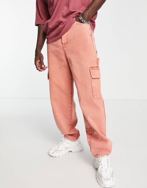 ASOS DESIGN – Cargohose in Rost mit weitem Schnitt und starker Vintage-Waschung