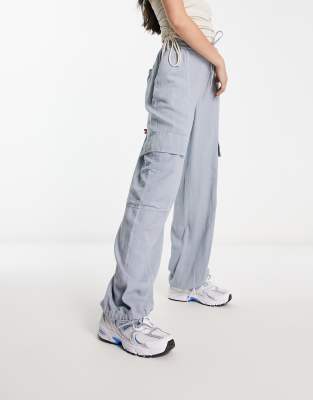 ASOS DESIGN - Cargohose zum Reinschlüpfen in Blau mit Leinenanteil-Neutral