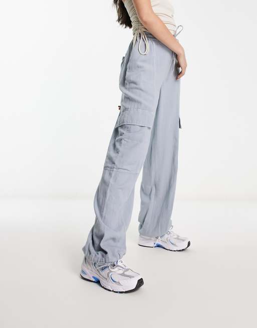 ASOS DESIGN – Cargohose zum Reinschlüpfen in Blau mit Leinenanteil