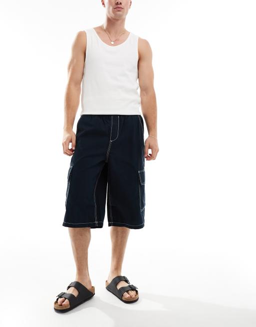 ASOS DESIGN - Cargoshort in donkerblauw met contrasterende stiksels